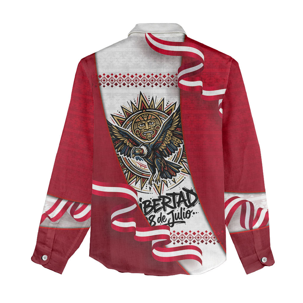Somos Peru Independence Day Women Casual Shirt Inti Sun God Andean Condor Tribal