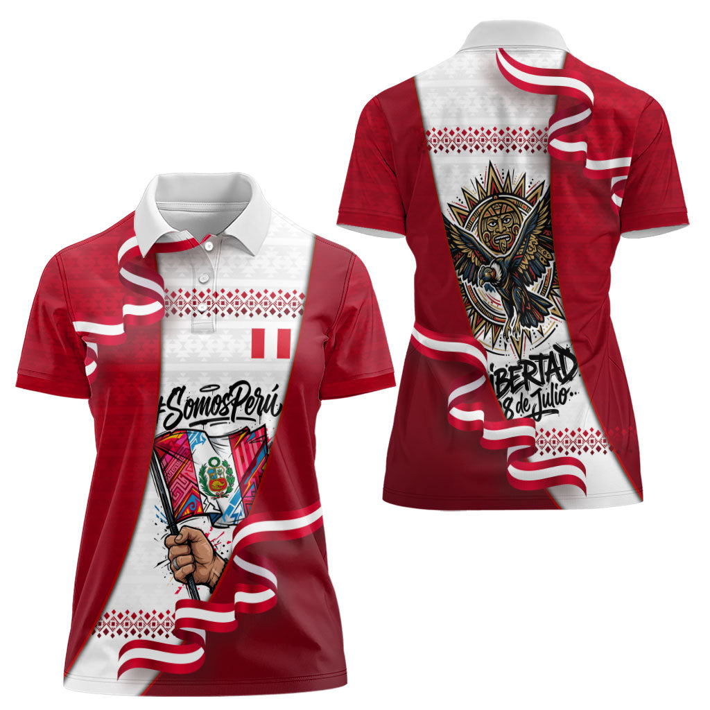 Somos Peru Independence Day Women Polo Shirt Inti Sun God Andean Condor Tribal