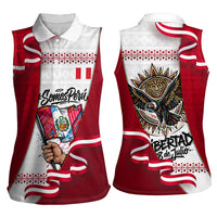 Somos Peru Independence Day Women Sleeveless Polo Shirt Inti Sun God Andean Condor Tribal