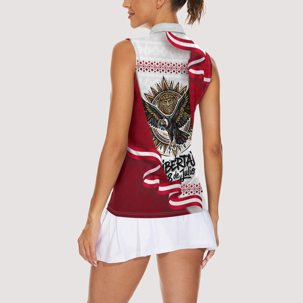 Somos Peru Independence Day Women Sleeveless Polo Shirt Inti Sun God Andean Condor Tribal
