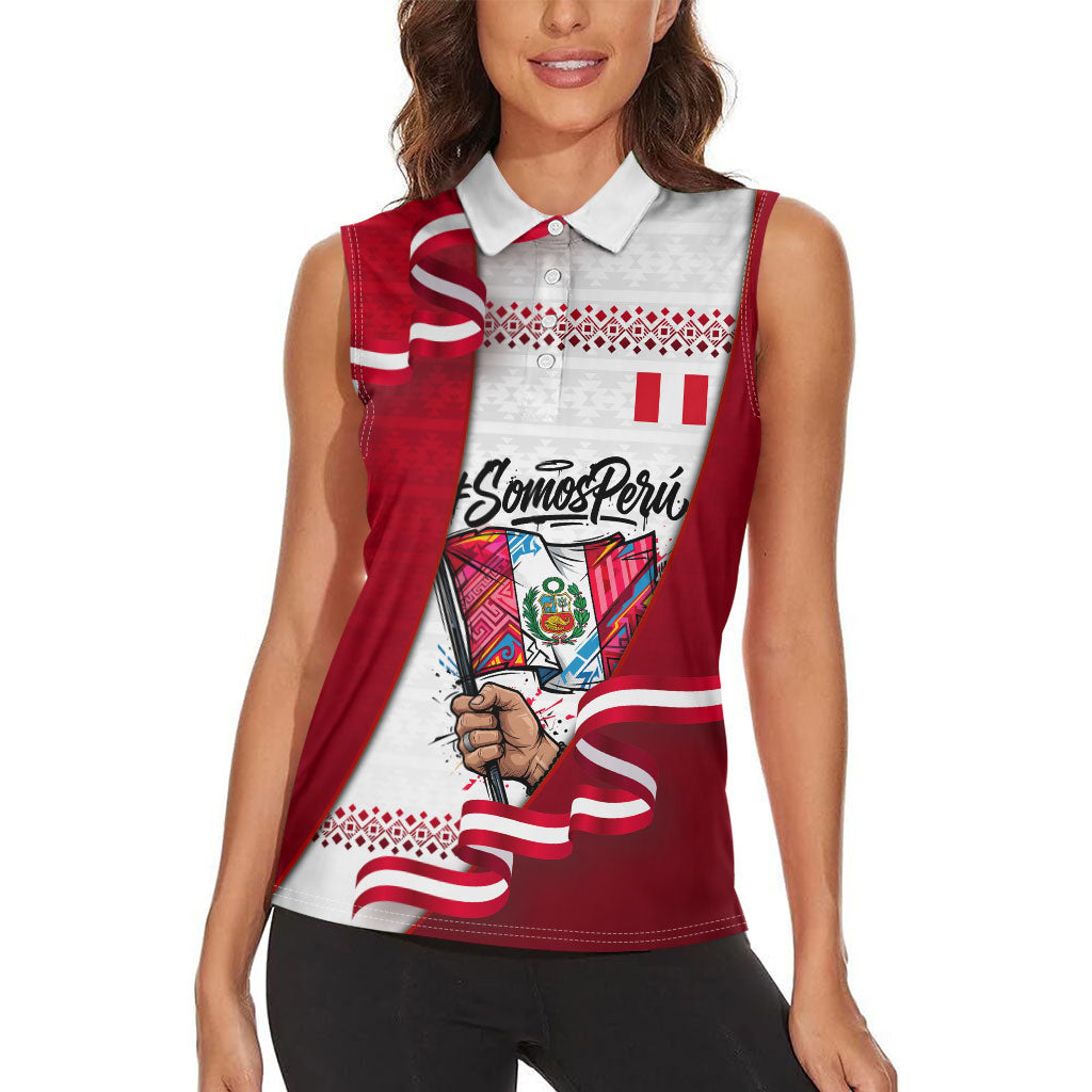 Somos Peru Independence Day Women Sleeveless Polo Shirt Inti Sun God Andean Condor Tribal