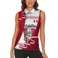 Somos Peru Independence Day Women Sleeveless Polo Shirt Inti Sun God Andean Condor Tribal