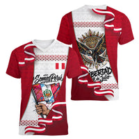 Somos Peru Independence Day Women V-Neck T-Shirt Inti Sun God Andean Condor Tribal