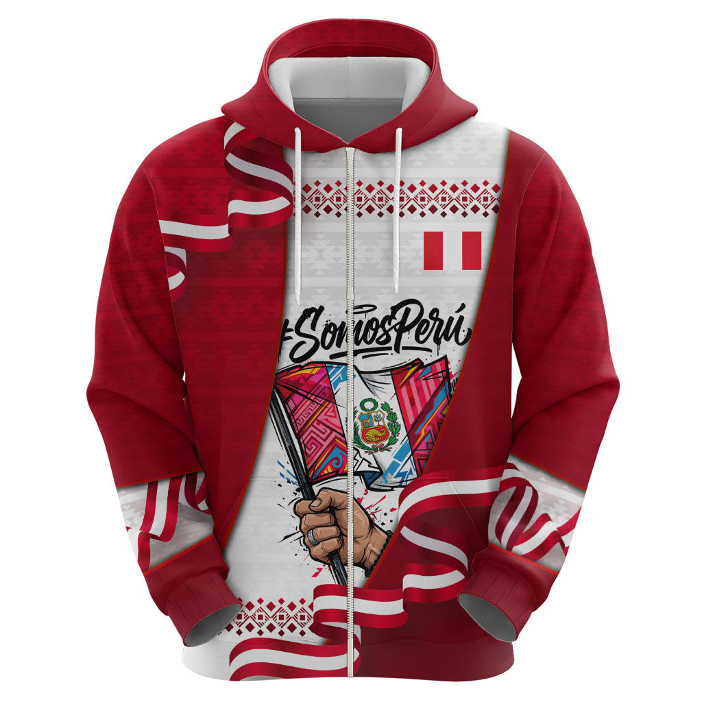 Somos Peru Independence Day Zip Hoodie Inti Sun God Andean Condor Tribal