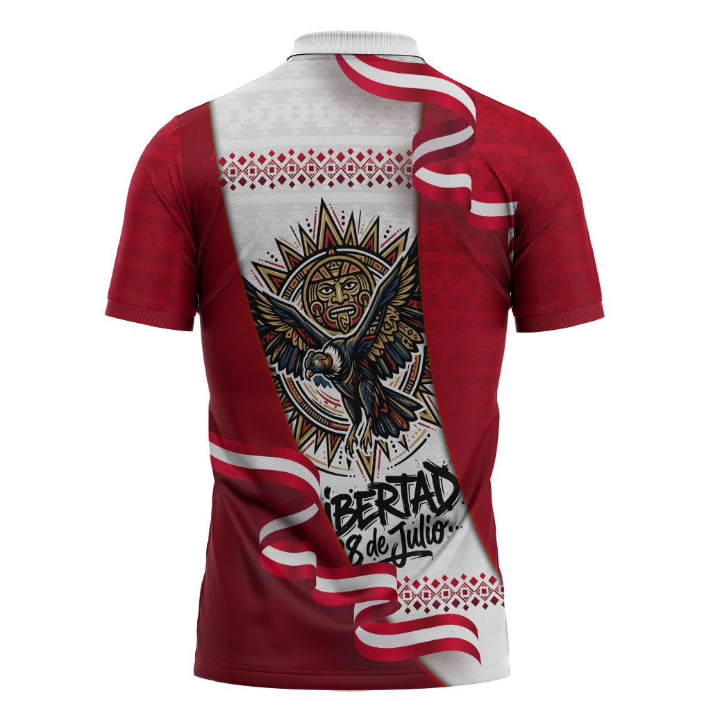 Somos Peru Independence Day Zipper Polo Shirt Inti Sun God Andean Condor Tribal