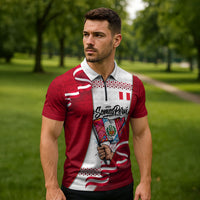 Somos Peru Independence Day Zipper Polo Shirt Inti Sun God Andean Condor Tribal