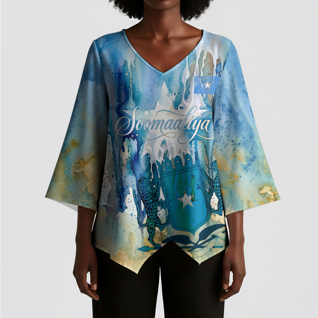 Somalia Liberation Unity Kimono Sleeve Blouse Soomaaliya Script Peace Dove Watercolor