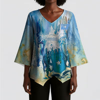 Somalia Liberation Unity Kimono Sleeve Blouse Soomaaliya Script Peace Dove Watercolor