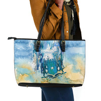 Somalia Liberation Unity Leather Tote Bag Soomaaliya Script Peace Dove Watercolor