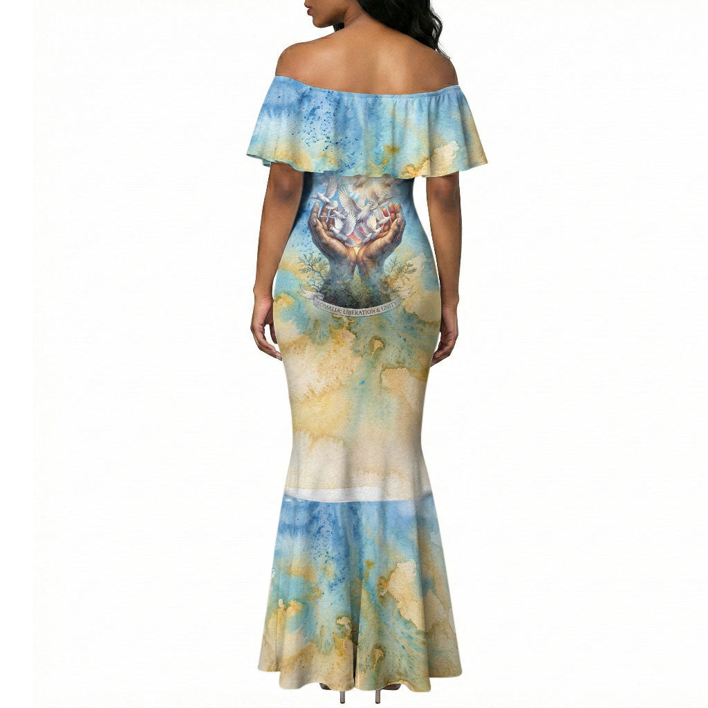 Somalia Liberation Unity Mermaid Dress Soomaaliya Script Peace Dove Watercolor