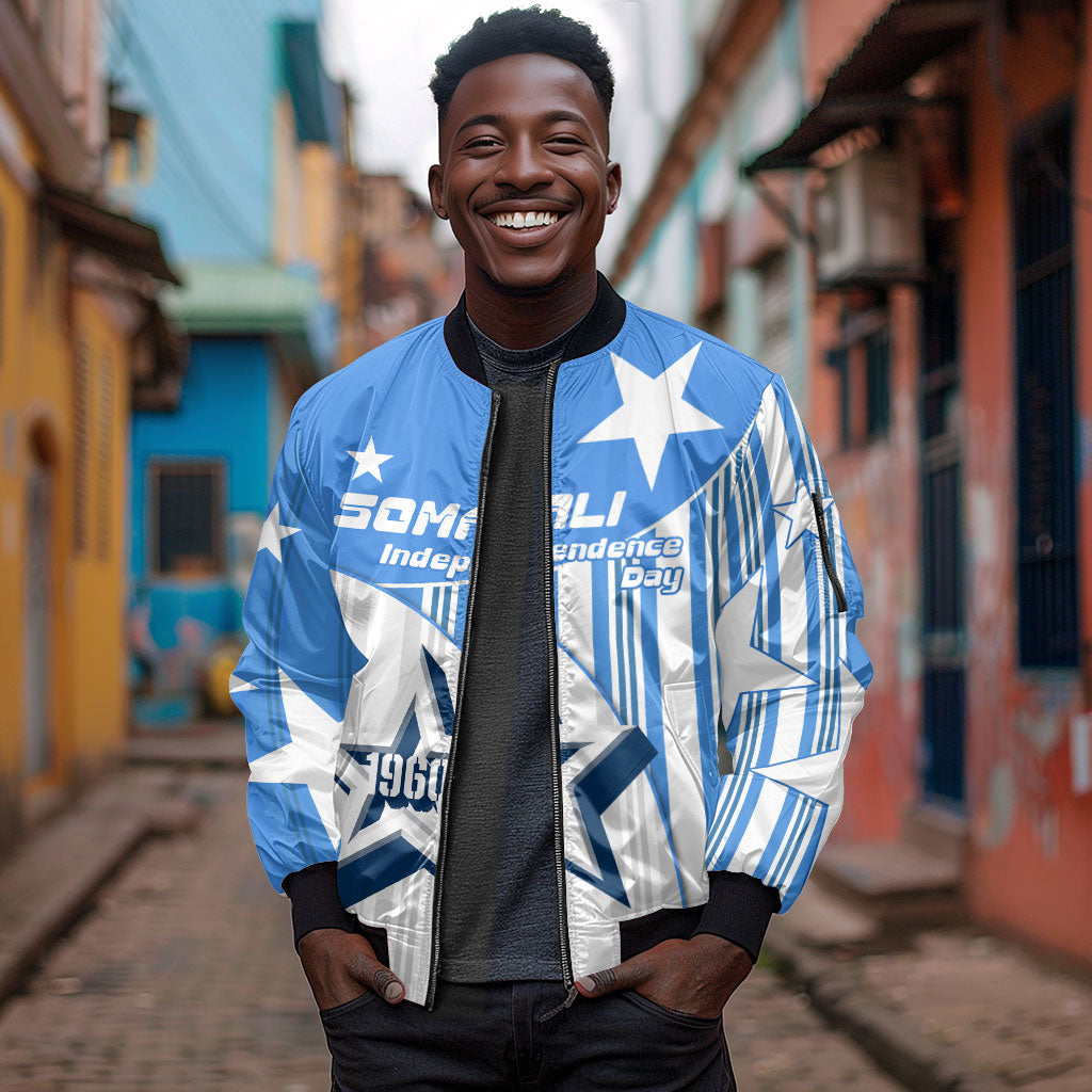 Somalia Independence Day 1960 Sleeve Zip Bomber Jacket Somali Coat Of Arms Star - Land Of The Brave