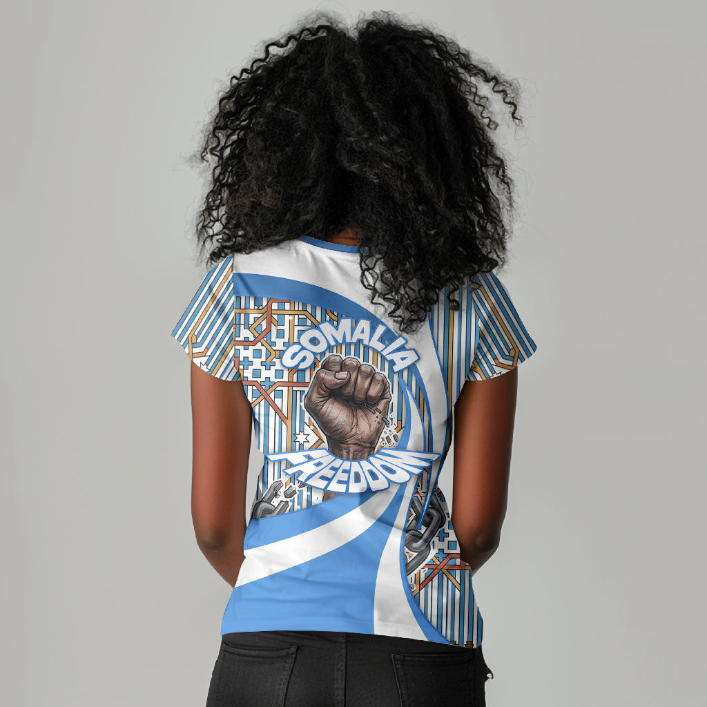 Somalia Freedom Independence Women V-Neck T-Shirt Leopard Flag Power Fist