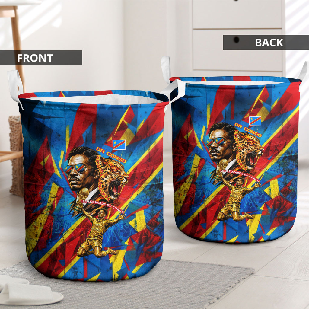 DR Congo Patrice Lumumba Football Victory Laundry Basket African Pride Leopard And Flag