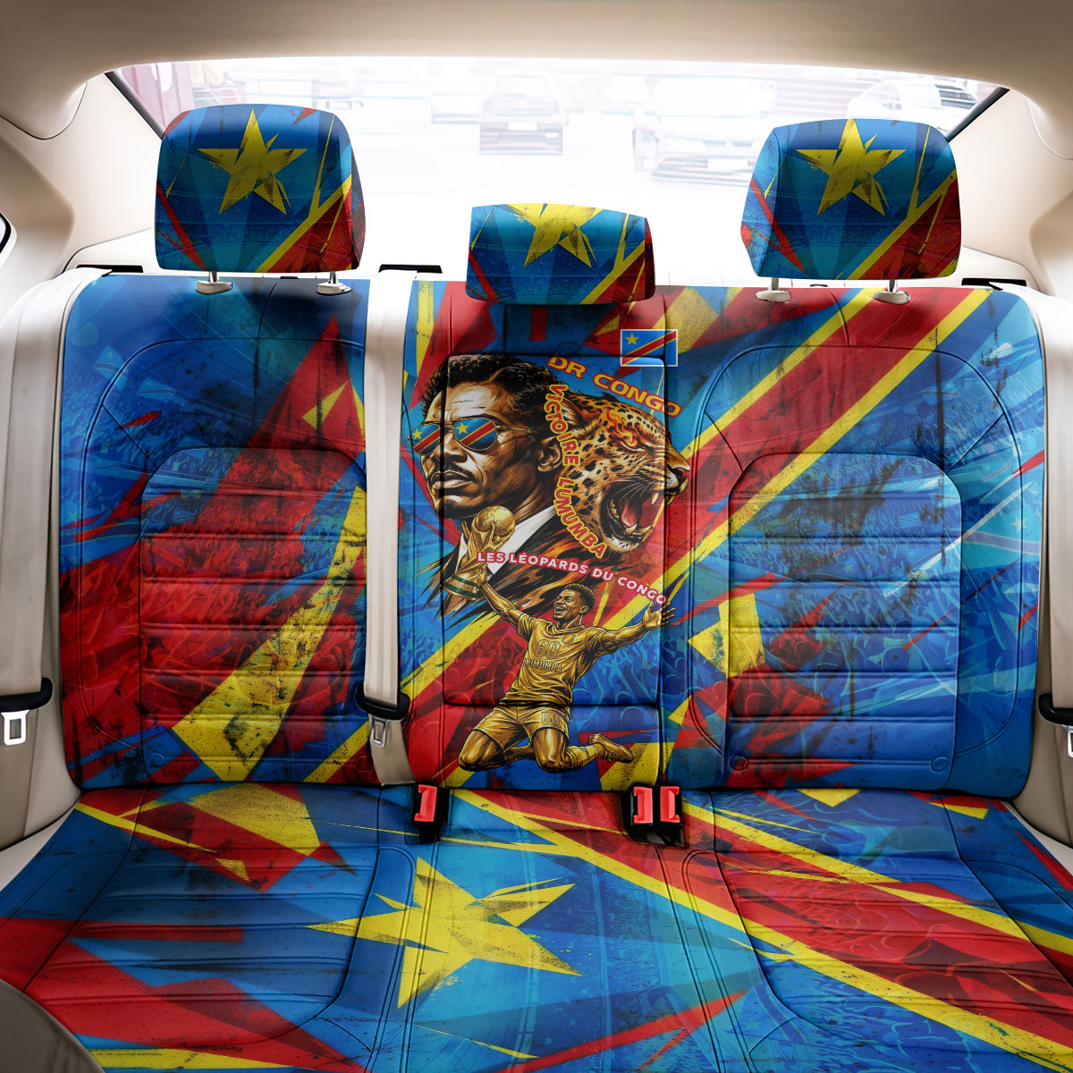 DR Congo Patrice Lumumba Football Victory Back Car Seat Cover African Pride Leopard And Flag