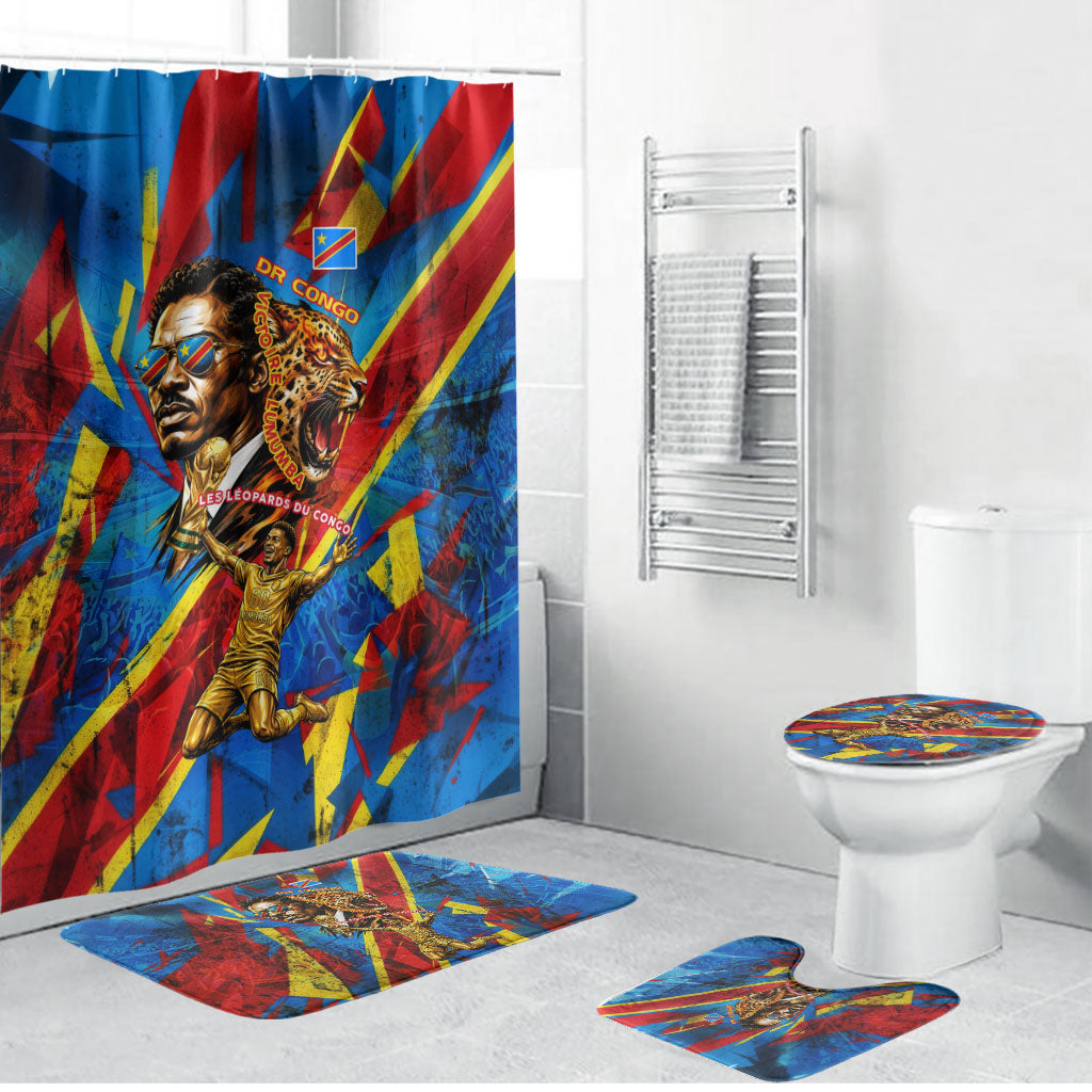 DR Congo Patrice Lumumba Football Victory Bathroom Set African Pride Leopard And Flag