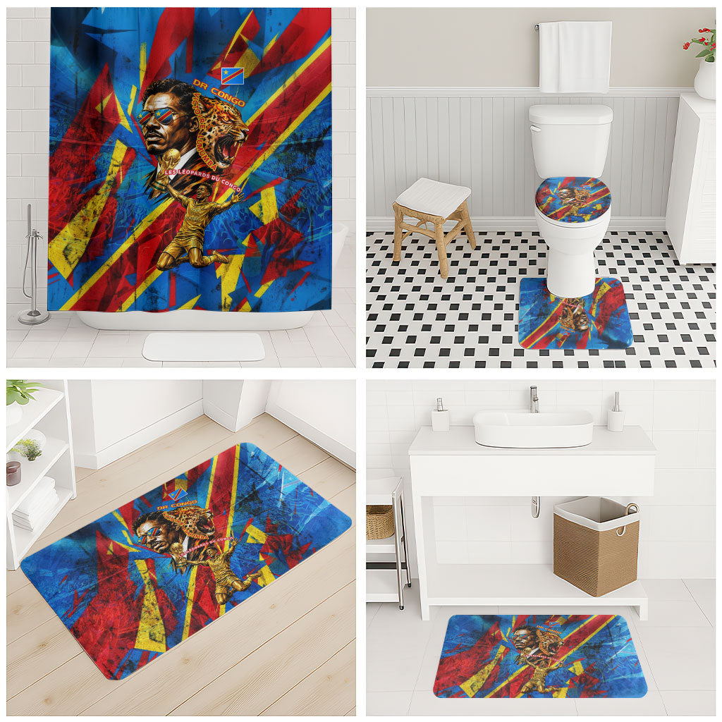 DR Congo Patrice Lumumba Football Victory Bathroom Set African Pride Leopard And Flag