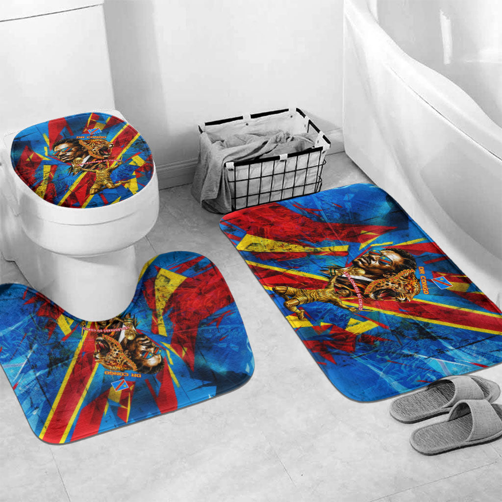 DR Congo Patrice Lumumba Football Victory Bathroom Set African Pride Leopard And Flag