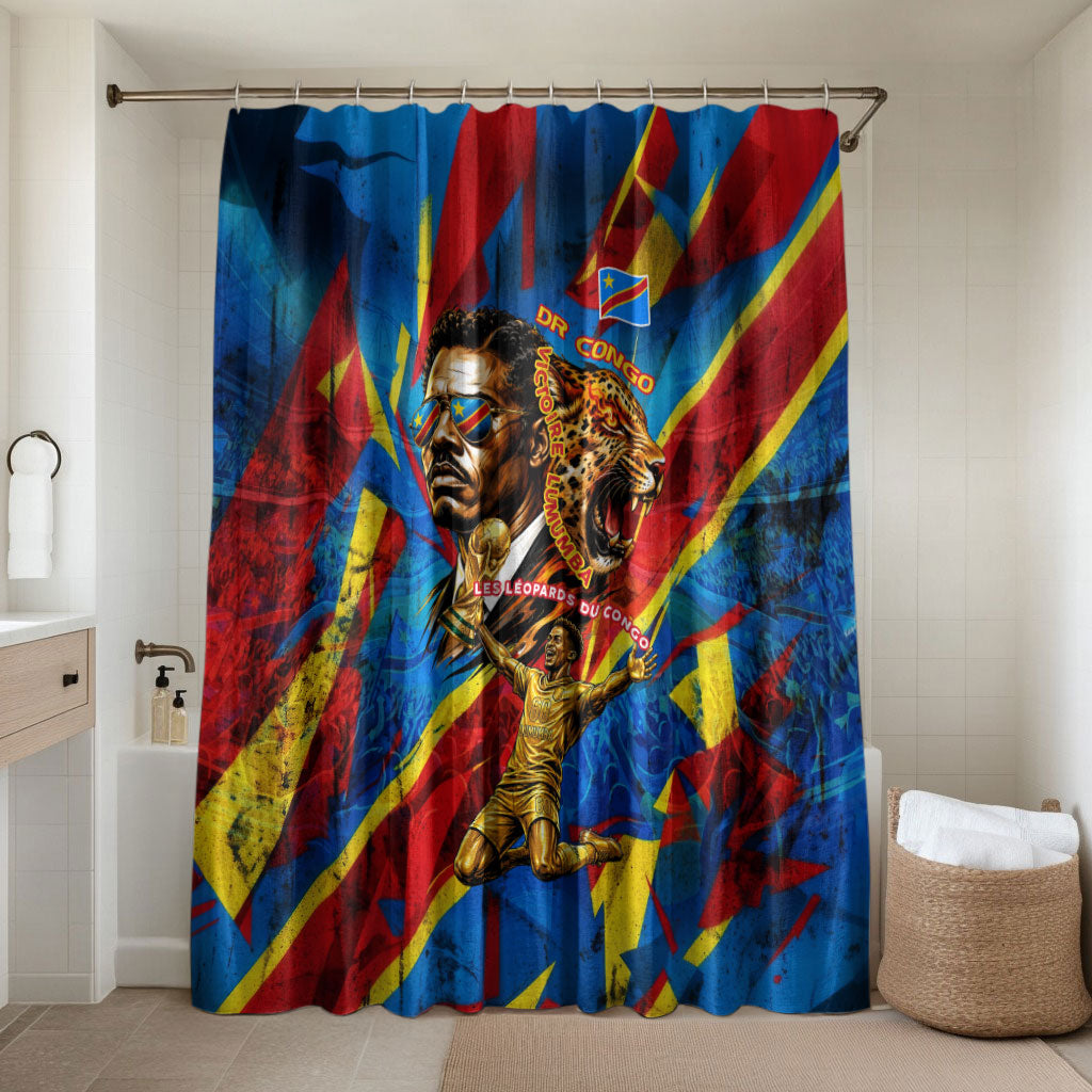 DR Congo Patrice Lumumba Football Victory Bathroom Set African Pride Leopard And Flag