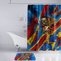 DR Congo Patrice Lumumba Football Victory Bathroom Set African Pride Leopard And Flag