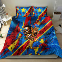 DR Congo Patrice Lumumba Football Victory Bedding Set African Pride Leopard And Flag