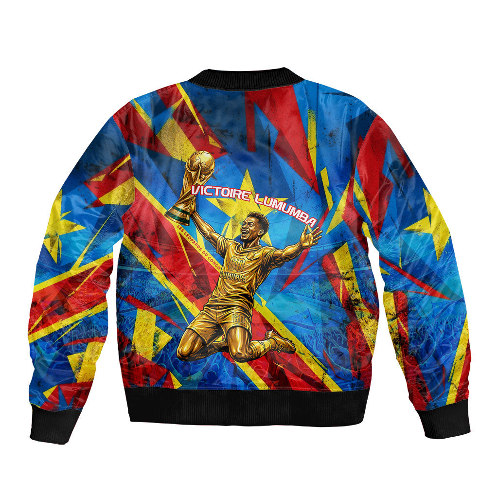 DR Congo Patrice Lumumba Football Victory Bomber Jacket African Pride Leopard And Flag