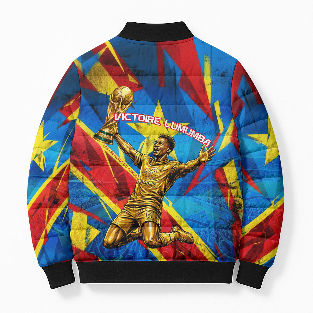 DR Congo Patrice Lumumba Football Victory Bomber Puffer Jacket African Pride Leopard And Flag