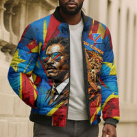 DR Congo Patrice Lumumba Football Victory Bomber Puffer Jacket African Pride Leopard And Flag