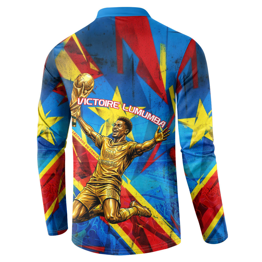 DR Congo Patrice Lumumba Football Victory Button Sweatshirt African Pride Leopard And Flag