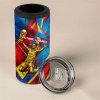 DR Congo Patrice Lumumba Football Victory 4 in 1 Can Cooler Tumbler African Pride Leopard And Flag