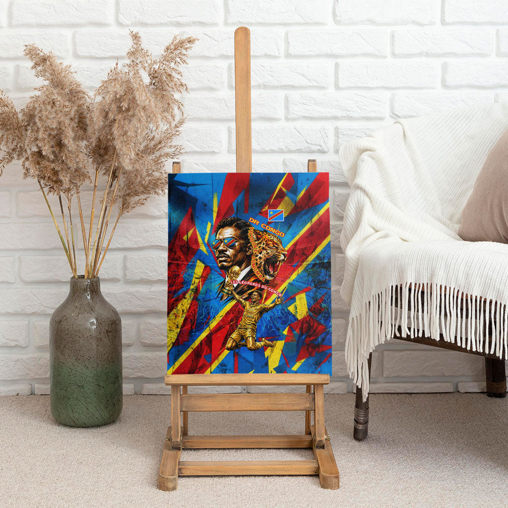 DR Congo Patrice Lumumba Football Victory Canvas Wall Art African Pride Leopard And Flag