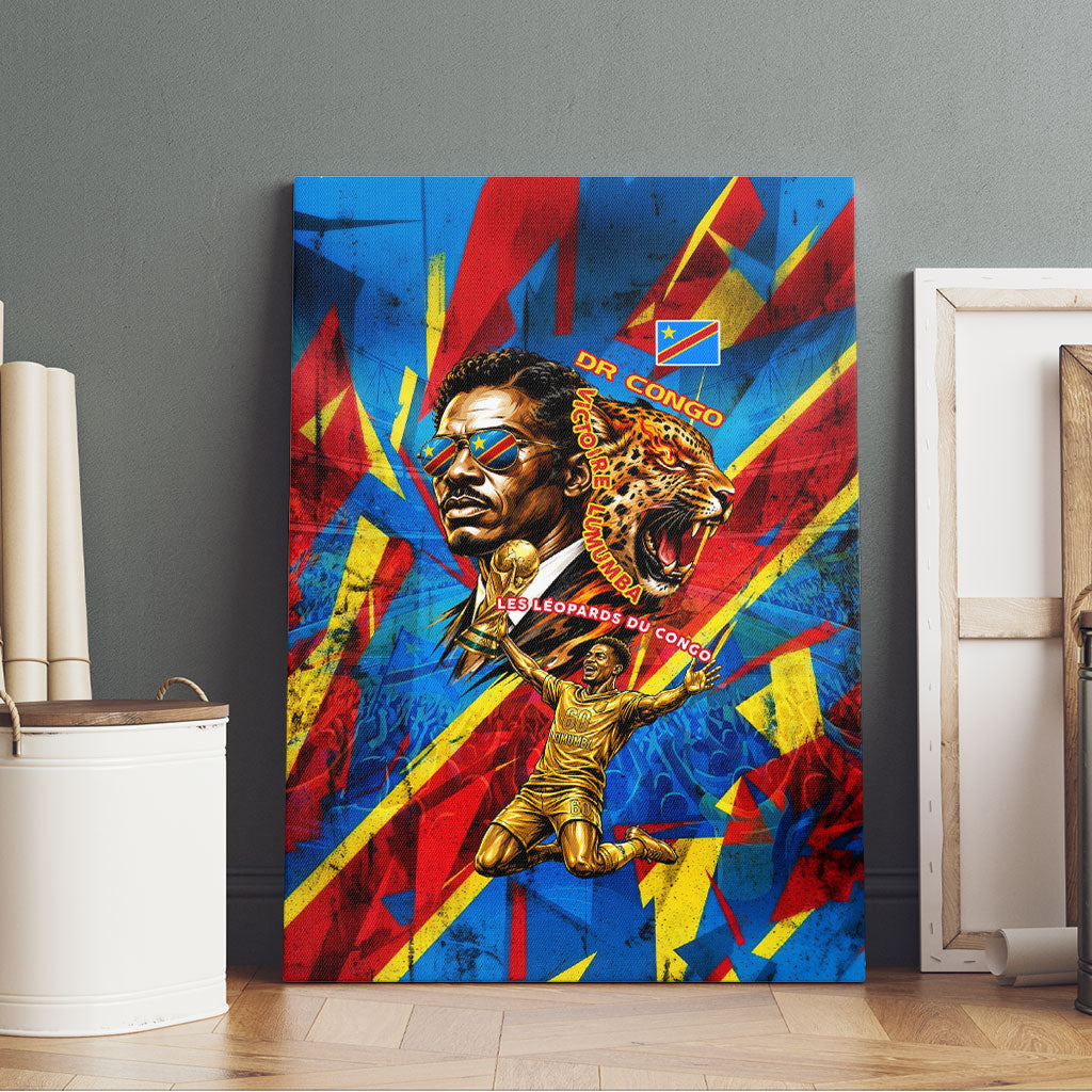 DR Congo Patrice Lumumba Football Victory Canvas Wall Art African Pride Leopard And Flag