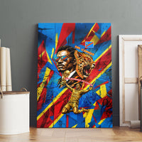 DR Congo Patrice Lumumba Football Victory Canvas Wall Art African Pride Leopard And Flag