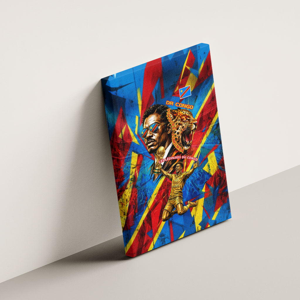 DR Congo Patrice Lumumba Football Victory Canvas Wall Art African Pride Leopard And Flag