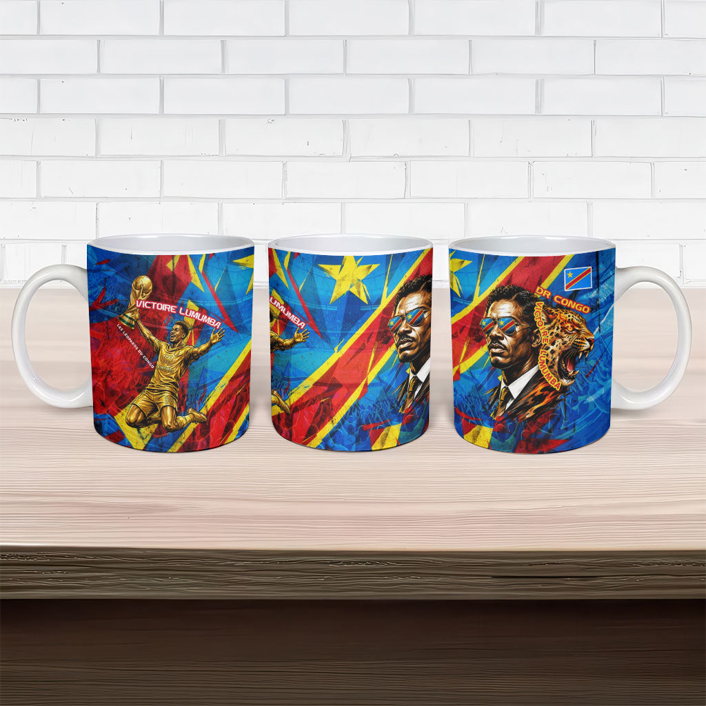 DR Congo Patrice Lumumba Football Victory Ceramic Mug African Pride Leopard And Flag
