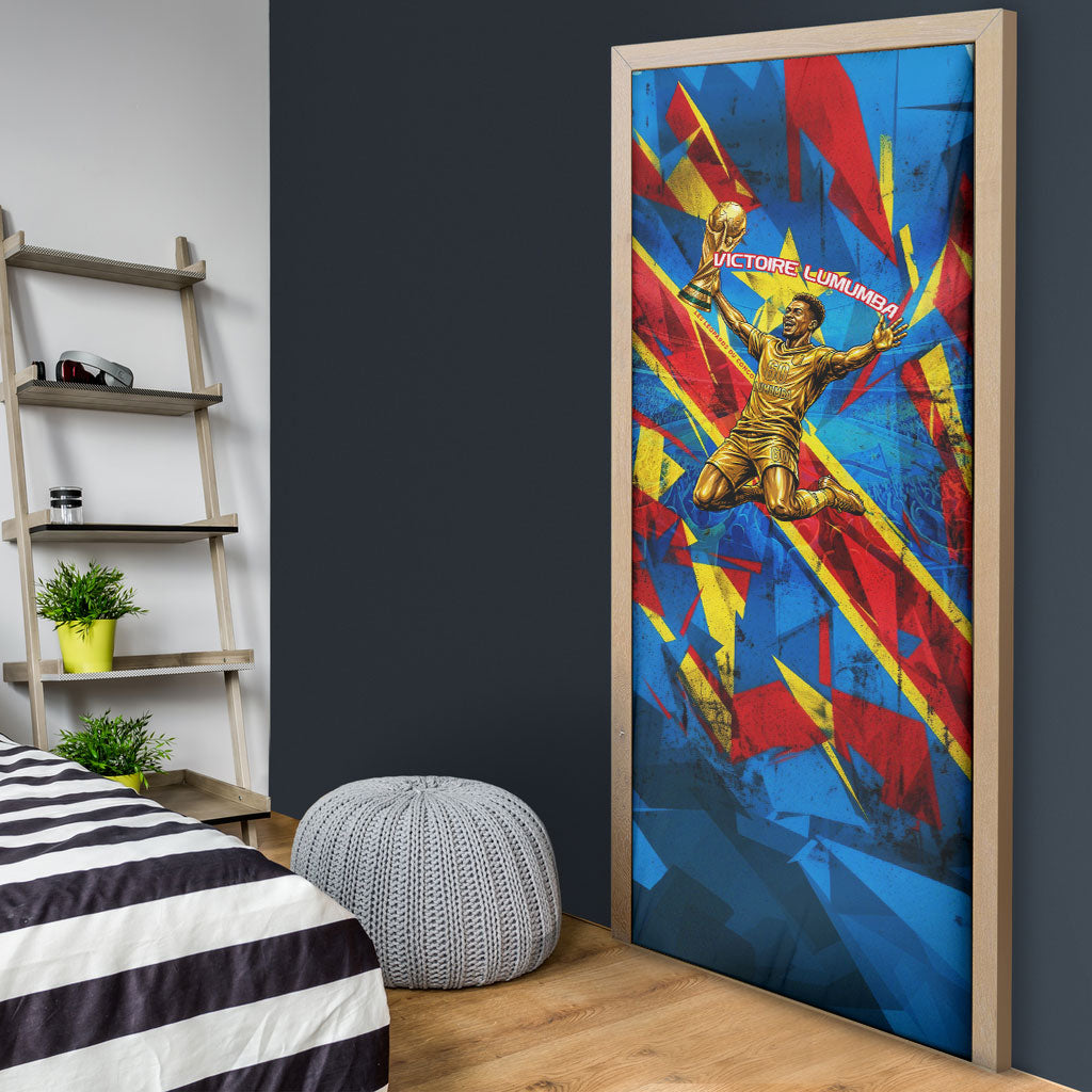 DR Congo Patrice Lumumba Football Victory Door Cover African Pride Leopard And Flag