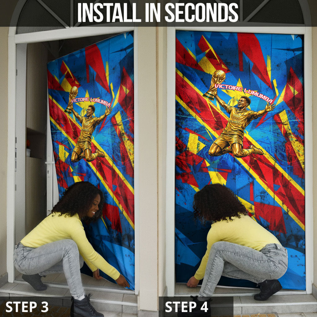 DR Congo Patrice Lumumba Football Victory Door Cover African Pride Leopard And Flag