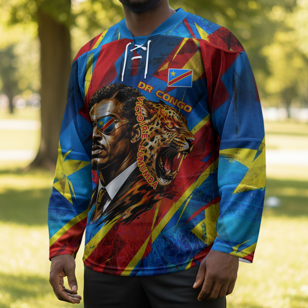 DR Congo Patrice Lumumba Football Victory Hockey Jersey African Pride Leopard And Flag