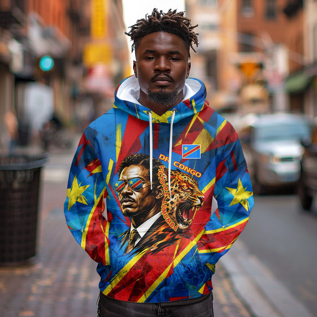 DR Congo Patrice Lumumba Football Victory Hoodie African Pride Leopard And Flag