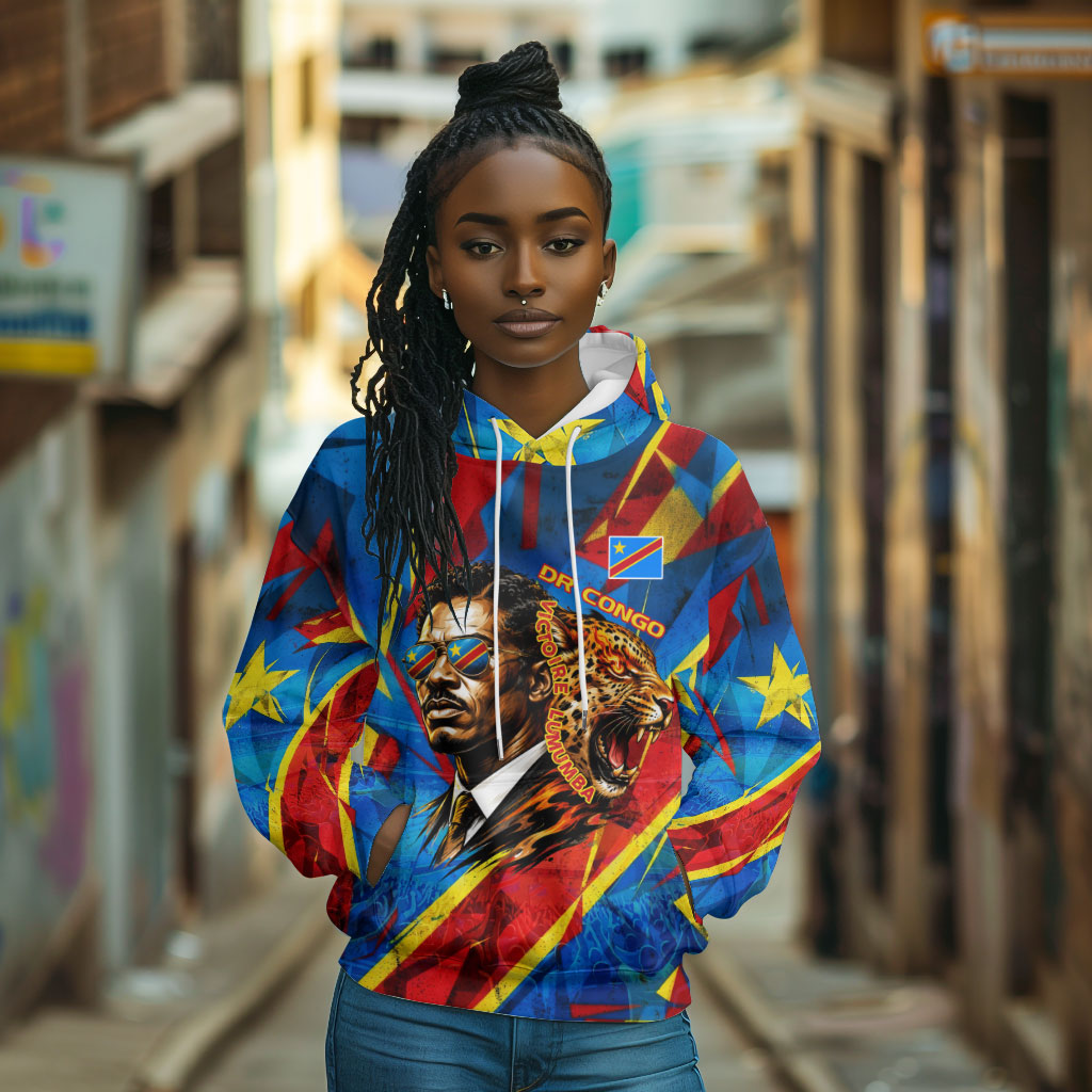 DR Congo Patrice Lumumba Football Victory Hoodie African Pride Leopard And Flag