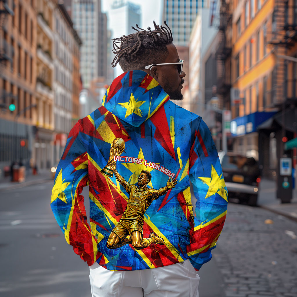 DR Congo Patrice Lumumba Football Victory Hoodie African Pride Leopard And Flag