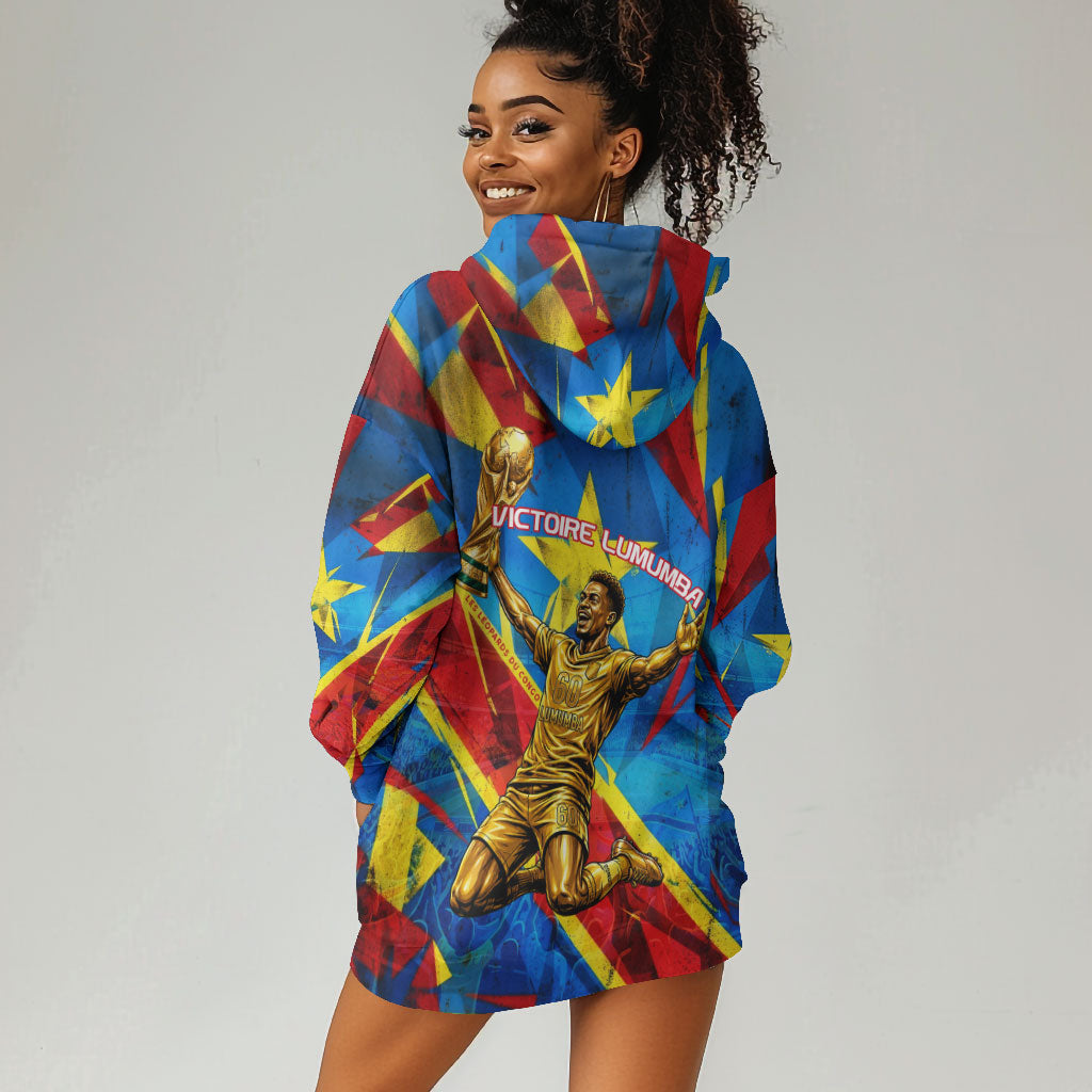 DR Congo Patrice Lumumba Football Victory Hoodie Dress African Pride Leopard And Flag