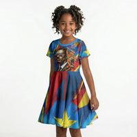 DR Congo Patrice Lumumba Football Victory Kid Short Sleeve Dress African Pride Leopard And Flag