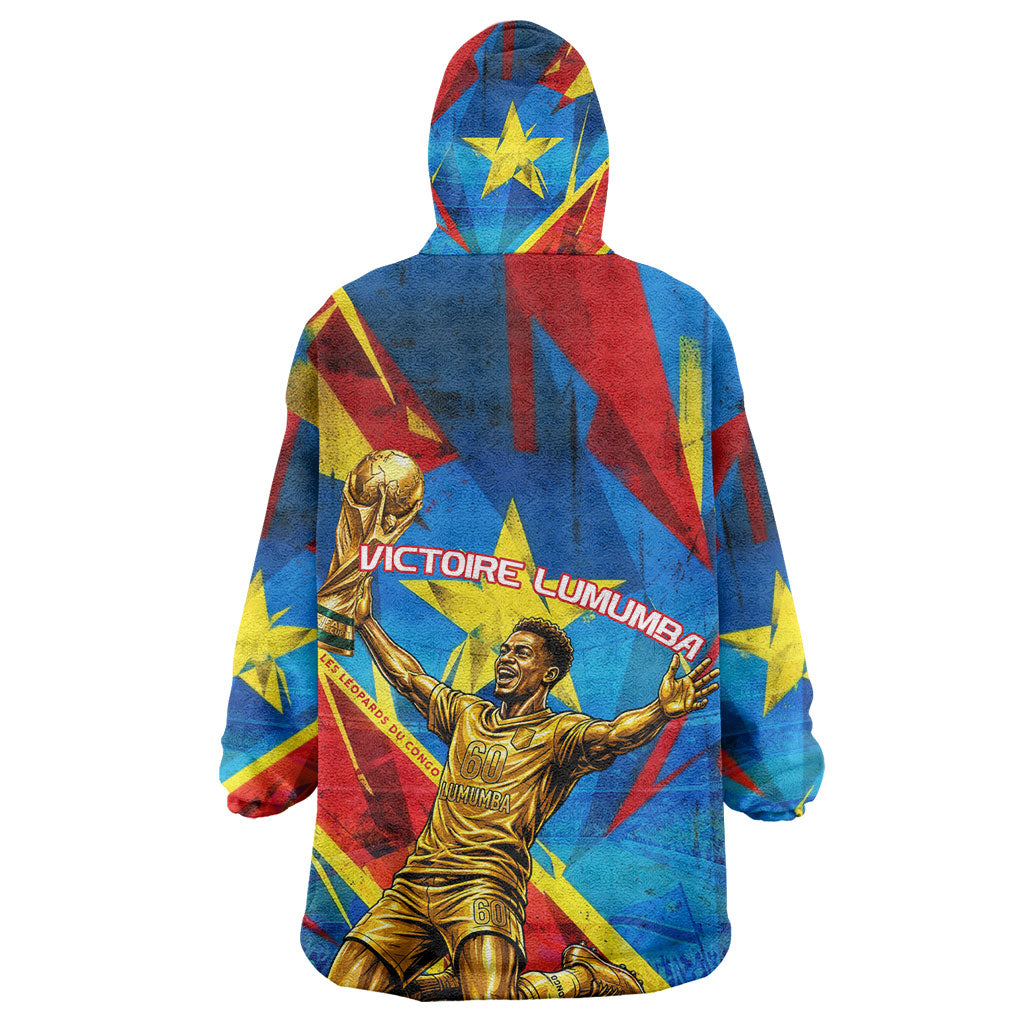 DR Congo Patrice Lumumba Football Victory Kid Wearable Blanket Hoodie African Pride Leopard And Flag