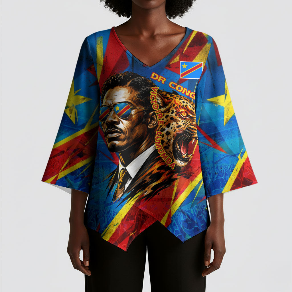 DR Congo Patrice Lumumba Football Victory Kimono Sleeve Blouse African Pride Leopard And Flag