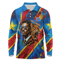DR Congo Patrice Lumumba Football Victory Long Sleeve Polo Shirt African Pride Leopard And Flag