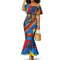 DR Congo Patrice Lumumba Football Victory Mermaid Dress African Pride Leopard And Flag