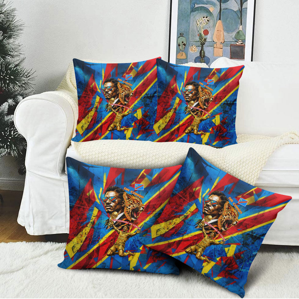 DR Congo Patrice Lumumba Football Victory Pillow Cover African Pride Leopard And Flag