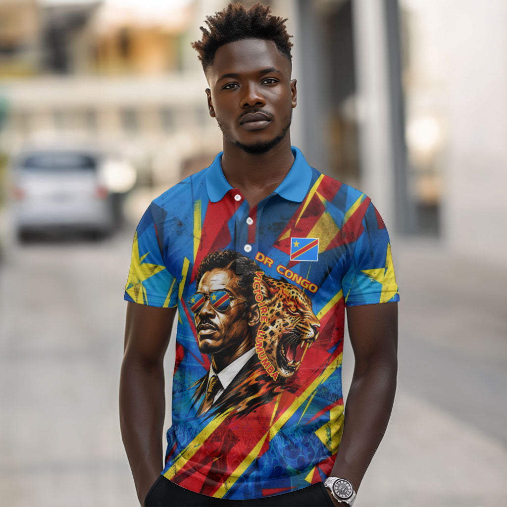 DR Congo Patrice Lumumba Football Victory Polo Shirt African Pride Leopard And Flag