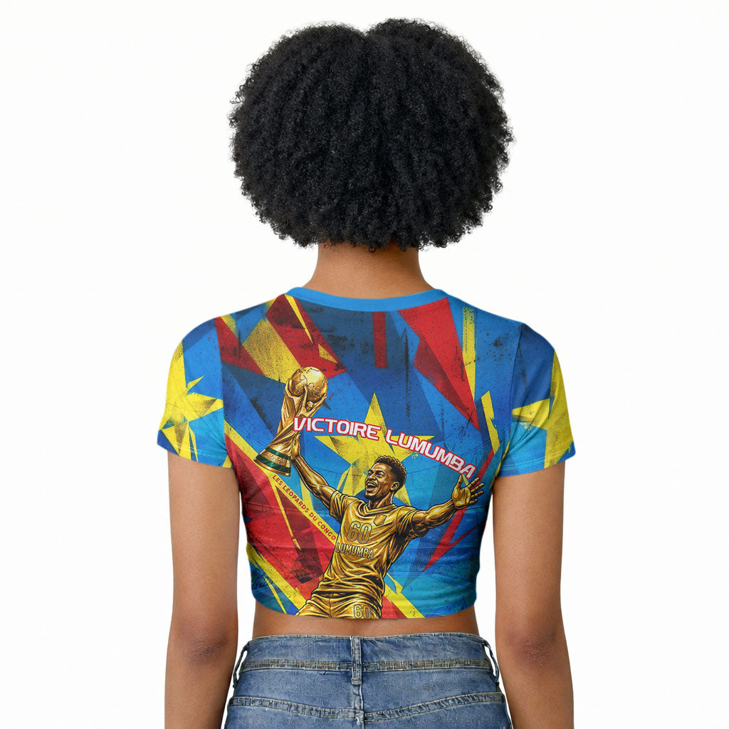 DR Congo Patrice Lumumba Football Victory Raglan Cropped T shirt African Pride Leopard And Flag