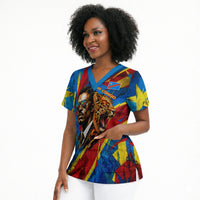 DR Congo Patrice Lumumba Football Victory Scrub Top African Pride Leopard And Flag